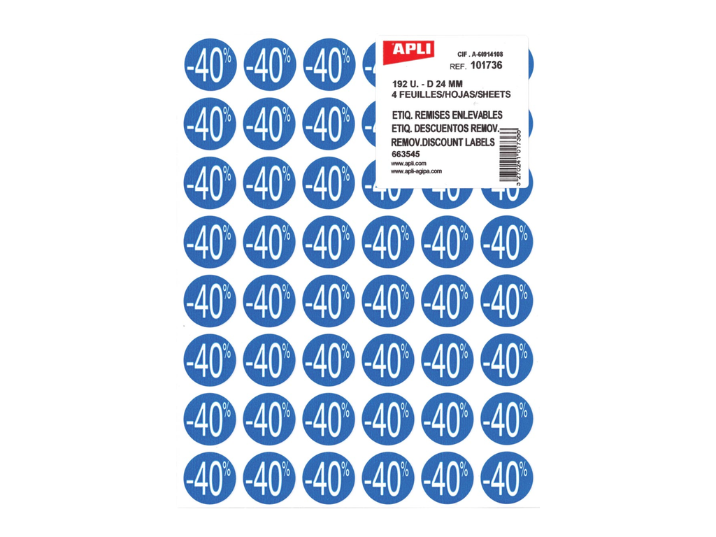 Kortinglabel Apli non-permanent -40% 24mm blauw (192)