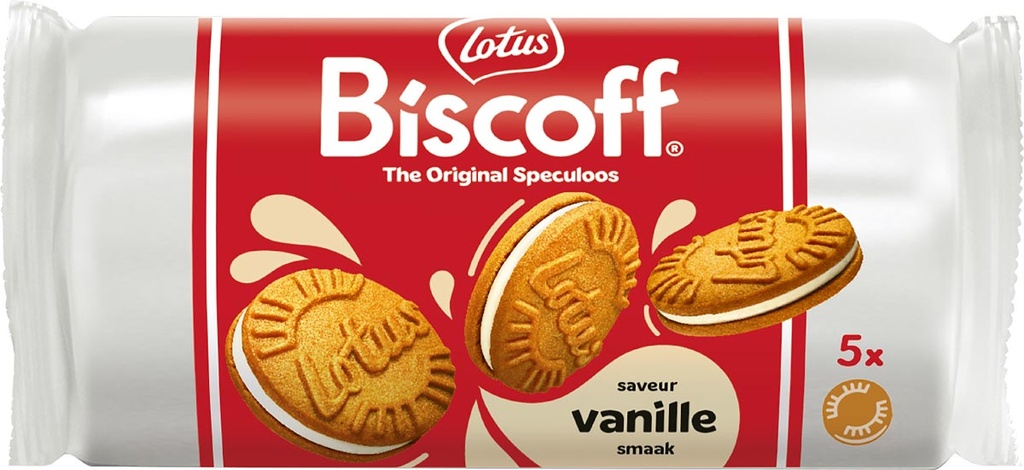 Koekjes Lotus Biscoff gevulde speculoos met vanille 5 koekjes per verpakking 50g display (16)