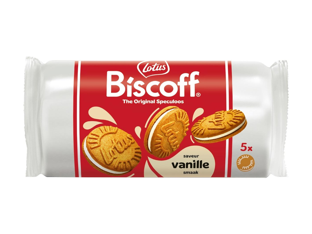 Koekjes Lotus Biscoff gevulde speculoos met vanille 5 koekjes per verpakking 50g display (16)