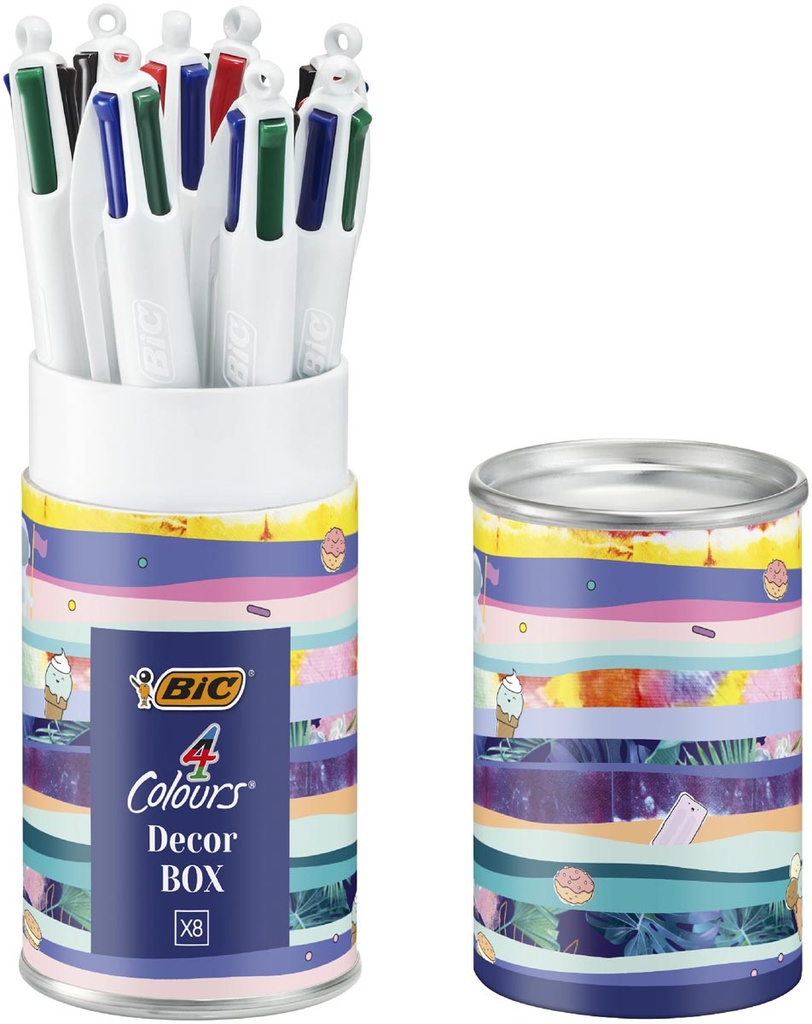Balpen Bic 4 Colours Decors medium punt assorti (8)