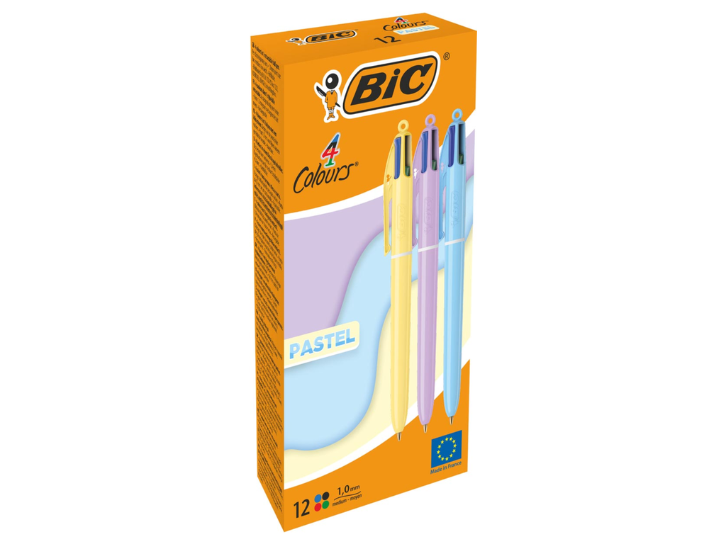 Balpen Bic 4 Colours Pastel medium punt assorti (12)