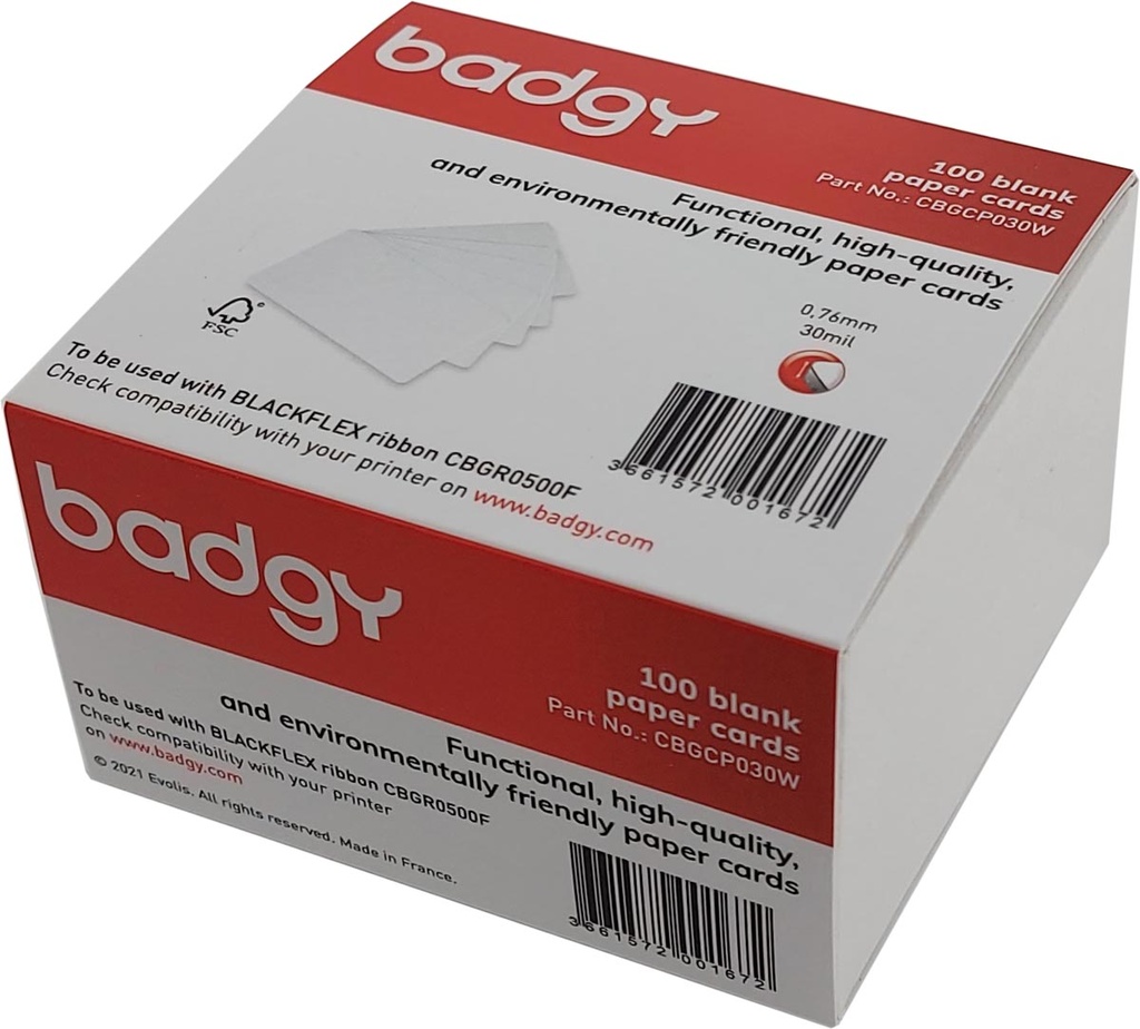 Blanco kaarten van papier Badgy dikte 0,76mm voor Badgy100 of Badgy200 (100)