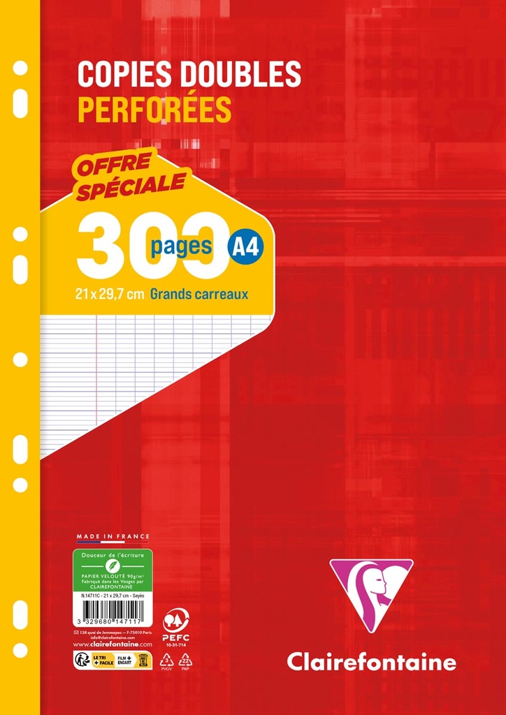 Ringbandinterieur Clairefontaine Metric A4 seyès 9-gaatsperforatie 150vel dubbele bladen