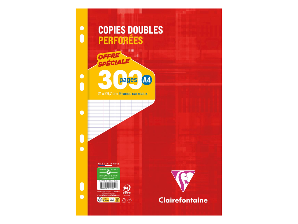 Ringbandinterieur Clairefontaine Metric A4 seyès 9-gaatsperforatie 150vel dubbele bladen