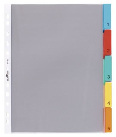 Showtas Durable PP A4 130micron 11-gaats 5 tabs transparant met gekleurde tabs gelast 1-5 assorti