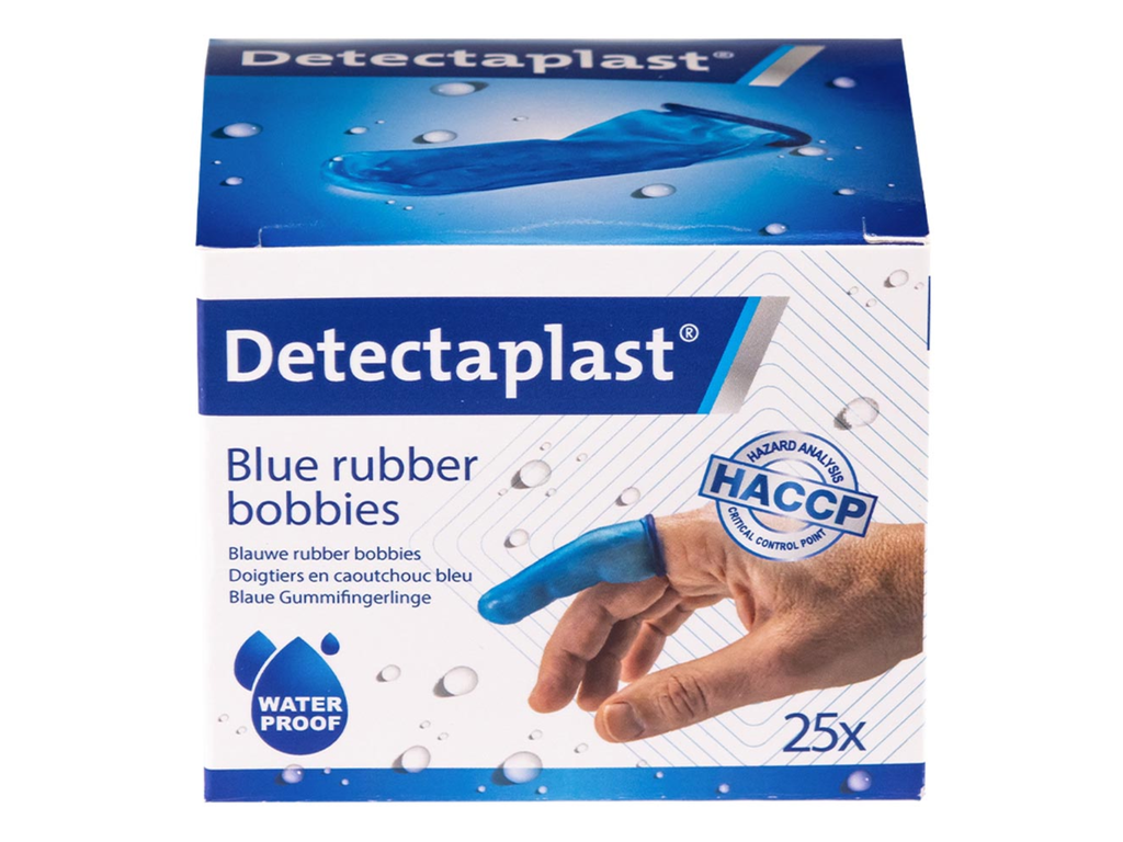 Vingerbobs Detectaplast rubber latexvrij blauw (25)