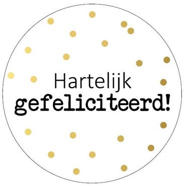 Etiketten KP "Hartelijk gefeliciteerd + stippen" Ø40mm (250)