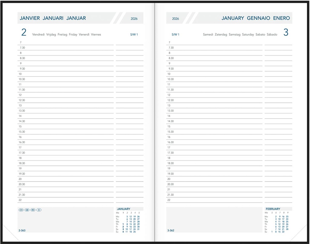 Agenda Aurora Folio FA211 Balacron 140x210mm zestalig zwart 2027 1 dag/pagina