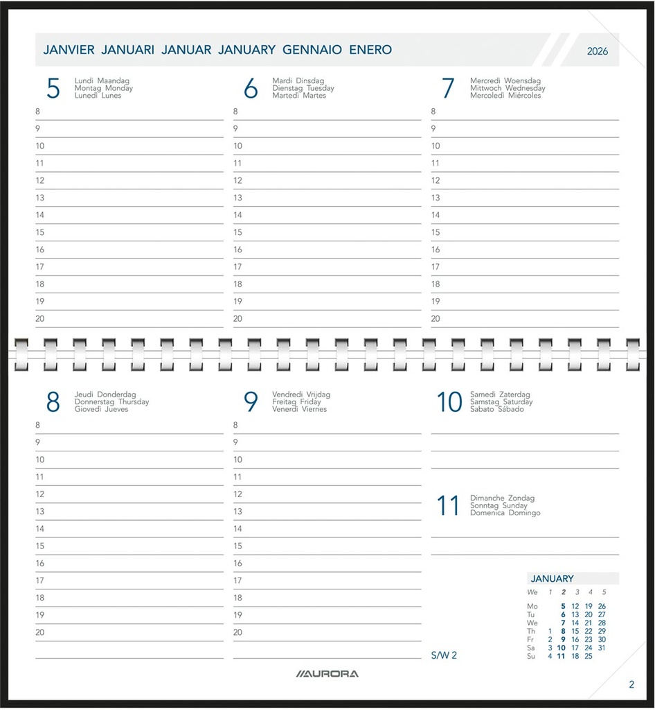 Agenda Aurora Novoplan 17P Finesse 165x90mm zestalig zwart 2026 1 week/2 pagina's
