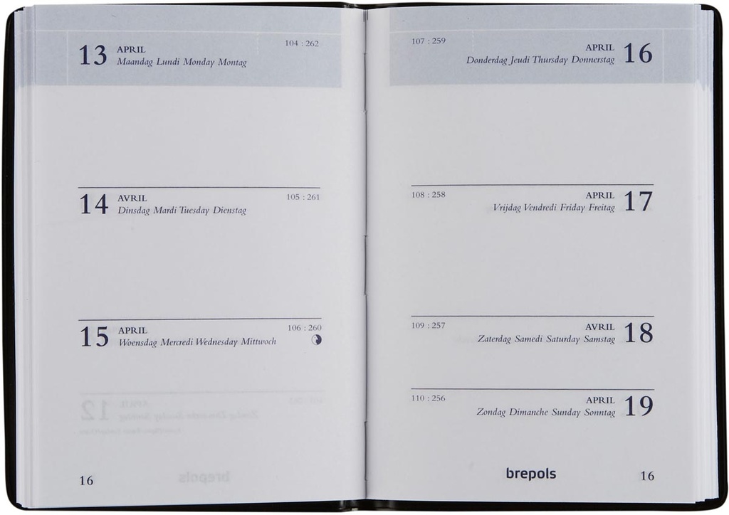 Zakagenda Brepols Armada Seta 71x102mm viertalig zwart 2026 1 week/2 pagina's