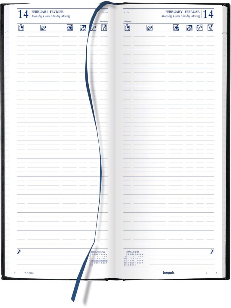 Agenda Brepols Horeca Lima 143x325mm viertalig zwart 2027 1 dag/2 pagina's