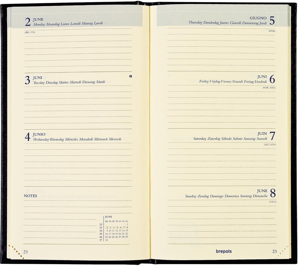 Zakagenda Brepols Interplan Lima 90x160mm zestalig bordeaux 2026 1 week/2 pagina's