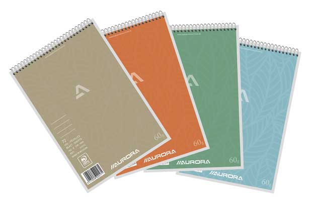 Spiraalschrift Aurora Writing 60 karton A5 144blz met kantlijn gelijnd assorti