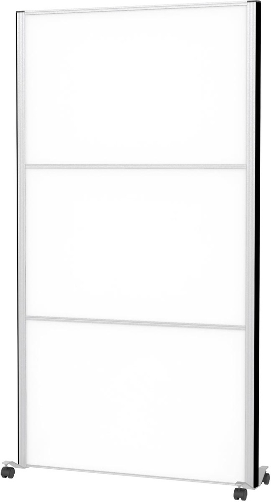 Scheidingswand MAULconnecto 180x100cm 3 panelen whiteboard en frame zilver met wielen mobiel
