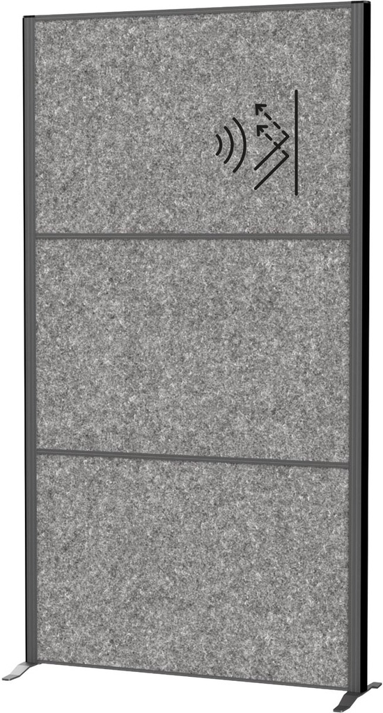 Akoestische scheidingswand MAULconnecto Uplight 180x100cm 3 panelen donkergrijs en frame antraciet met voet met LED-module