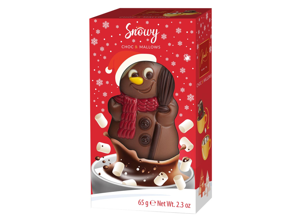 Chocolade Hamlet sneeuwman met mallows voor chocolademelk doos 65g
