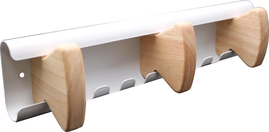 Muurkapstok Unilux Aurora staal en hout beuk 3 haken wit