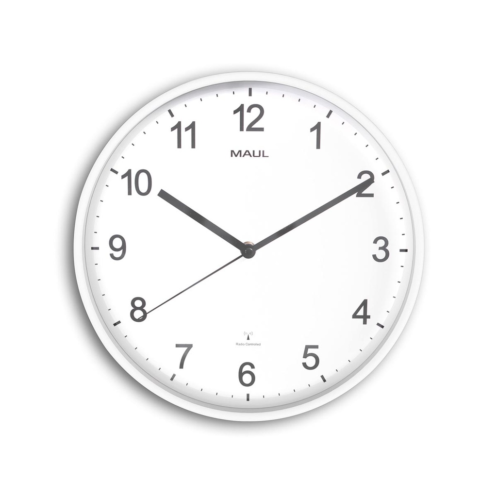 Wandklok MAULsprint radiogestuurd kunststof kader Ø30x5cm wit