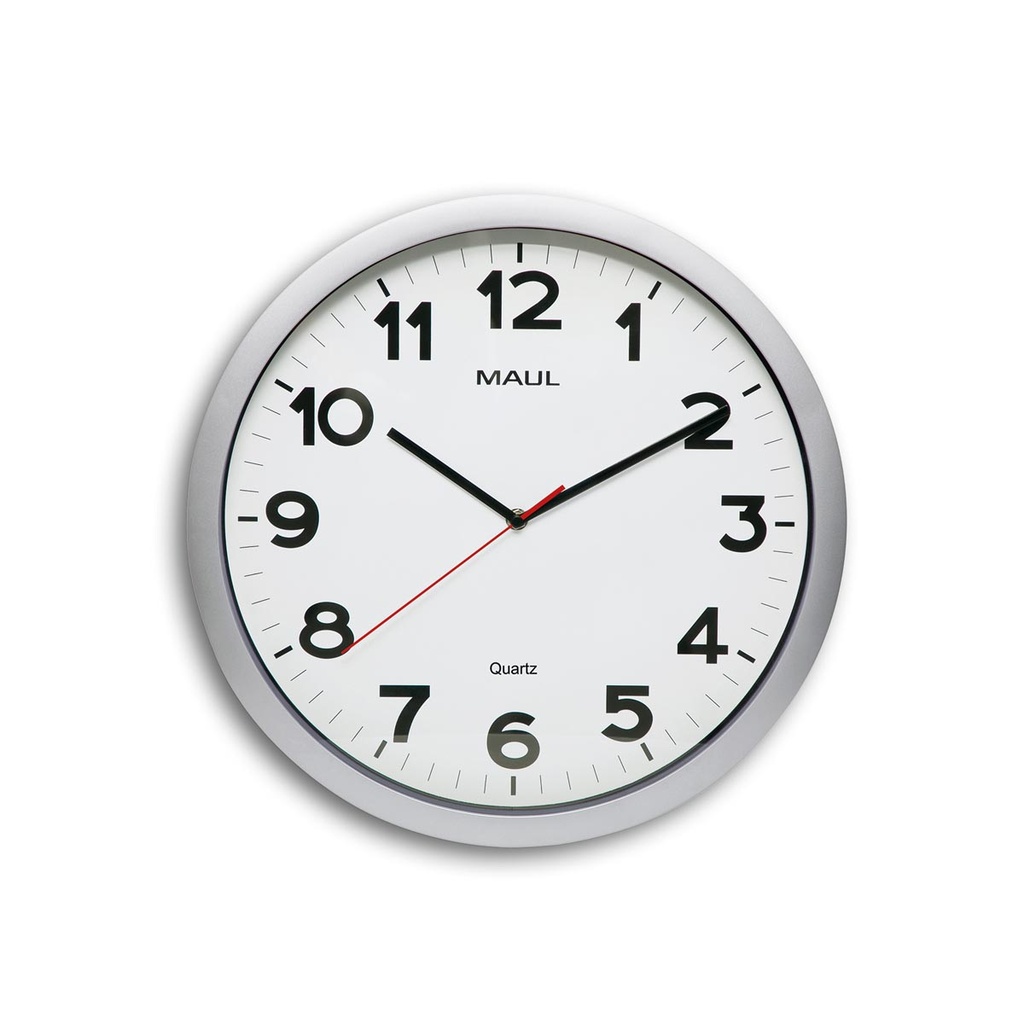 Wandklok MAULstep quartz kunststof kader Ø40x5cm zilver