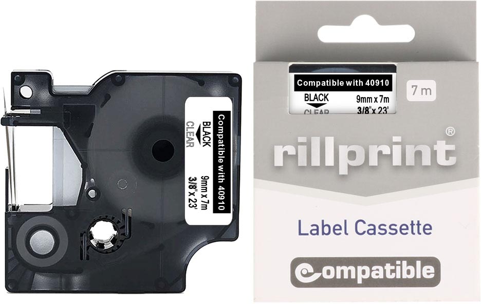 Compatibele tape voor Dymo S0720670/40910 9mmx7m zwart op transparant 