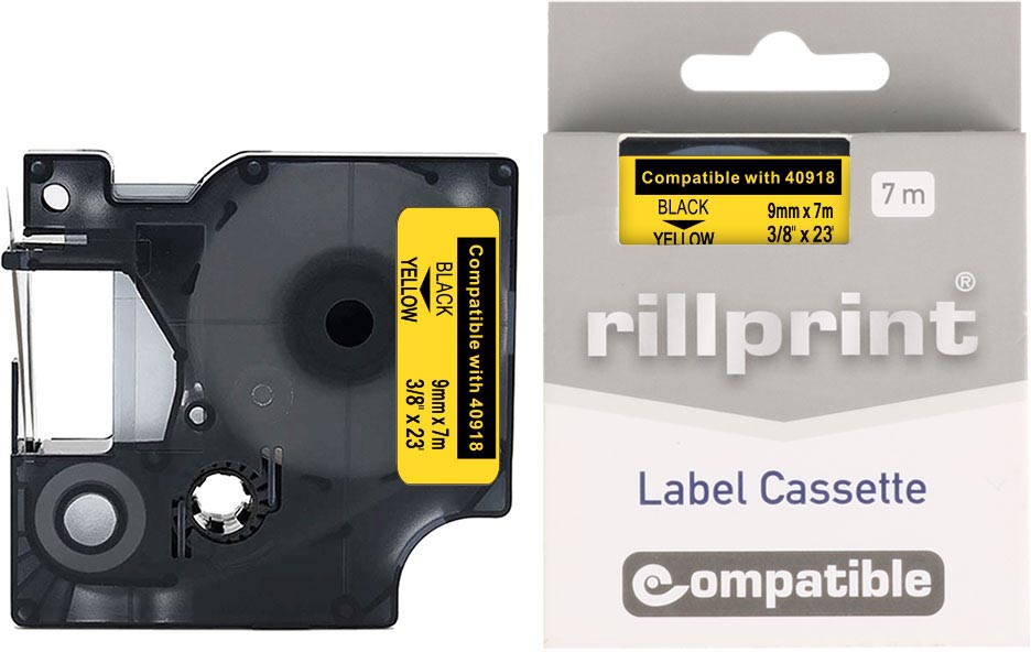 Compatibele tape voor Dymo S0720730/40918 9mmx7m zwart op geel 