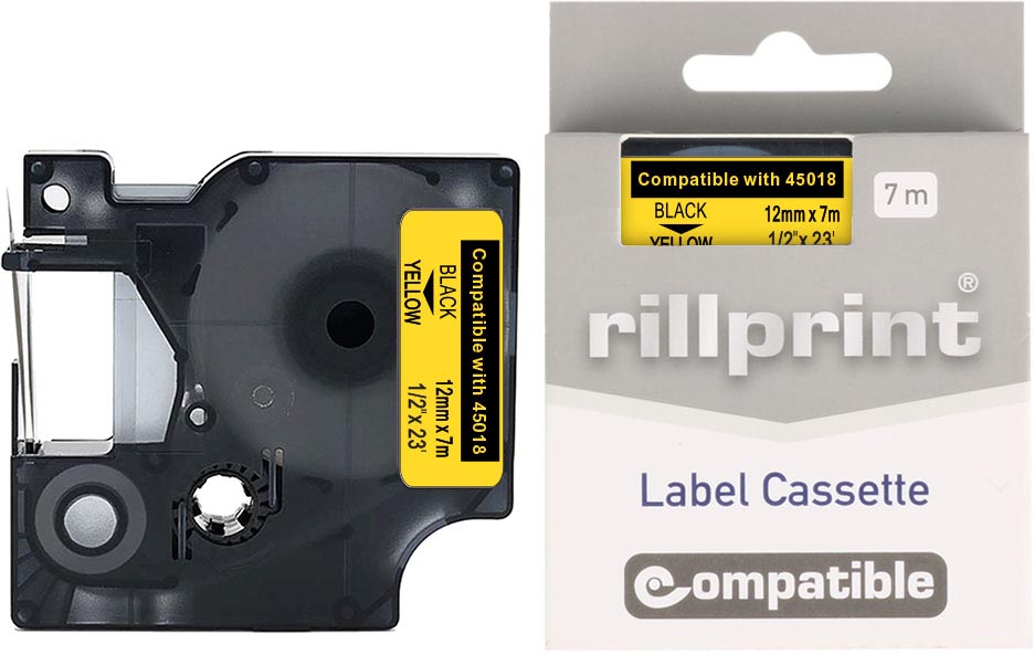 Compatibele tape voor Dymo S0720580/45018 12mmx7m zwart op geel 