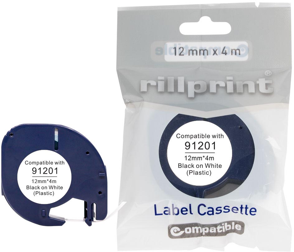 Compatibele tape voor Letratag 91201 plastic 12mmx4m wit 
