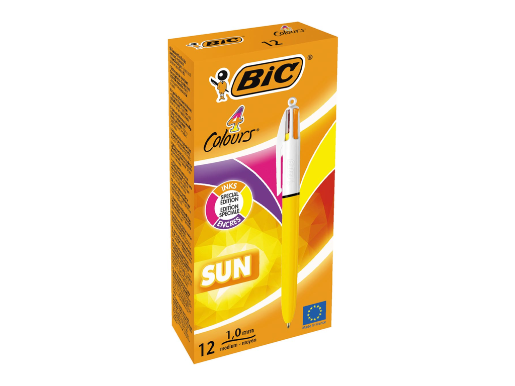 Balpen Bic 4 Colours Shine Sun geel