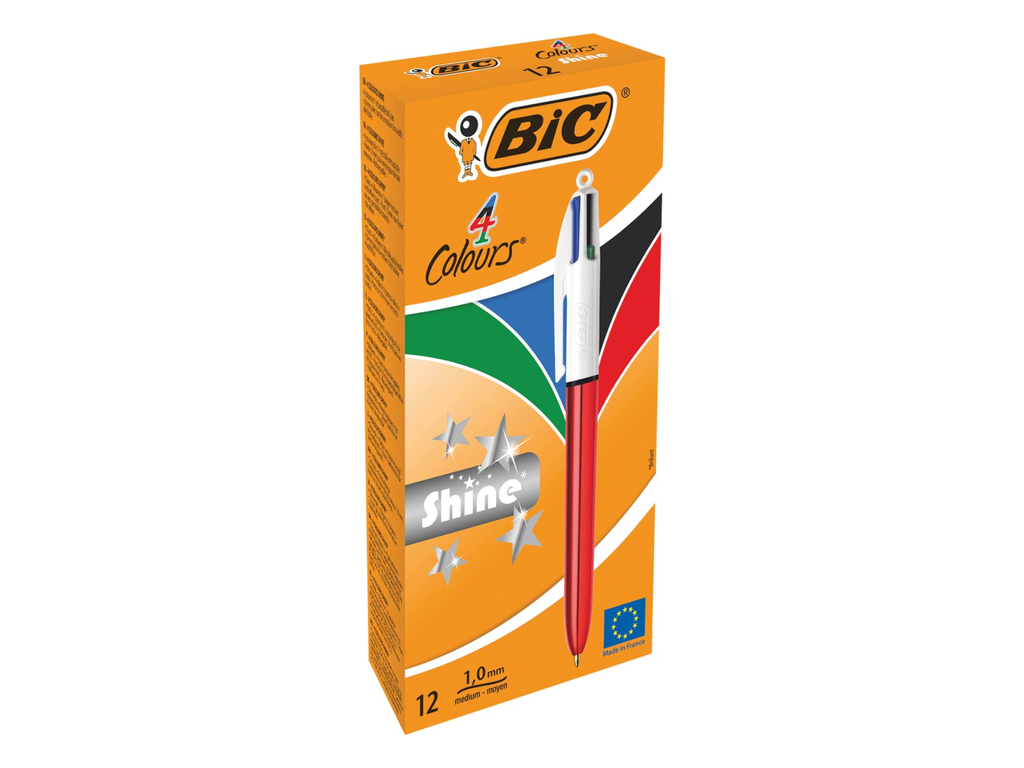 Balpen Bic 4 Colours Shine rood