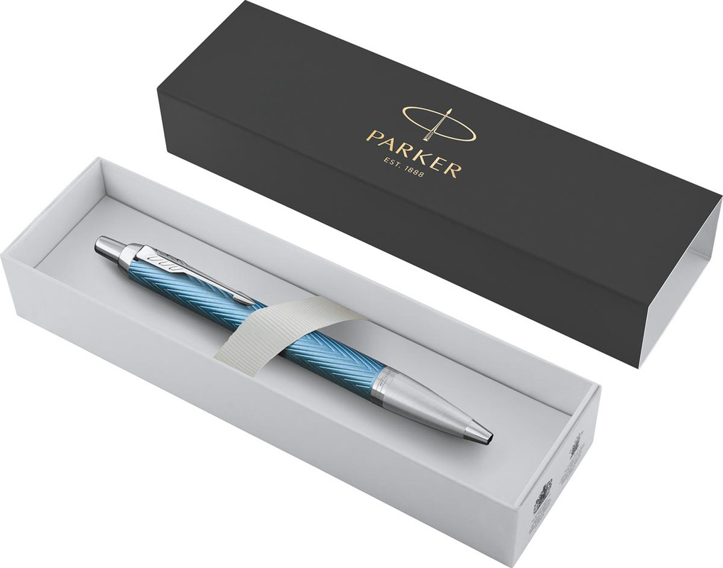 Balpen Parker IM blauwe inkt medium punt giftbox blauw/zilver