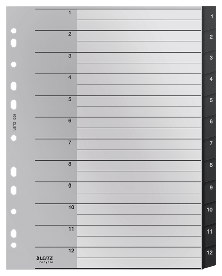 Tabbladen Leitz Recycle index PP A4+ 1-12 zwart