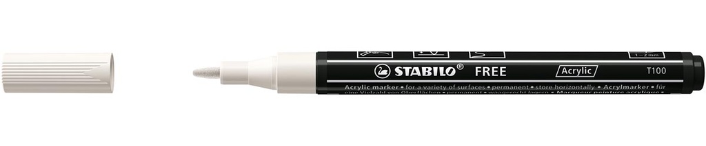 Acrylmarker Stabilo Free T100 ronde punt 1-2mm wit