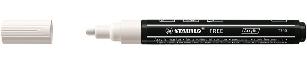 Acrylmarker Stabilo Free T300 ronde punt 2-3mm wit