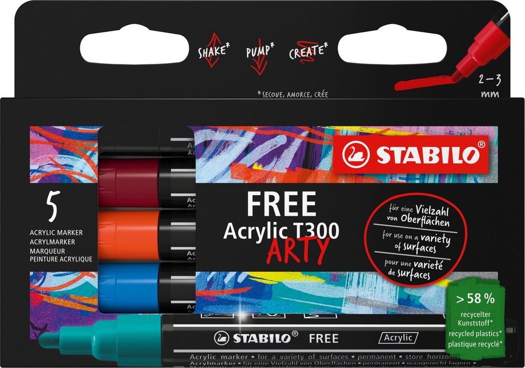Acrylmarker Stabilo Free T300 Urban ronde punt 2-3mm assorti (5)