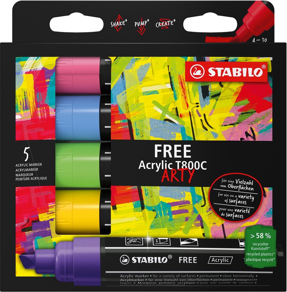 Acrylmarker Stabilo Free T800 Seaside schuine punt 4-10mm assorti (5)