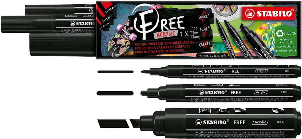 Acrylmarker Stabilo Free verschillende formaten zwart (3)