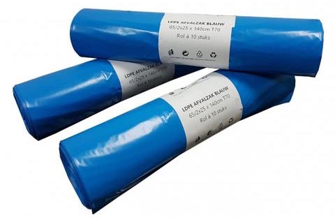 Vuilniszakken LDPE 65/25x140cm 240L 70µ 10zakken per rol blauw (10)