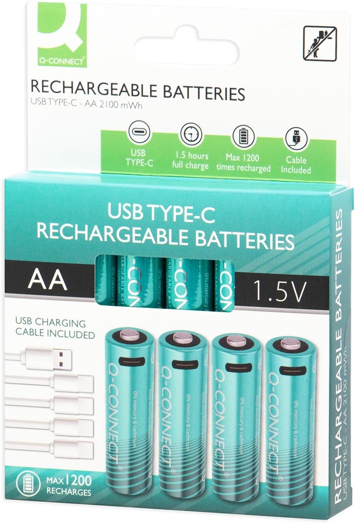 Batterij Q-Connect AA USB-C herlaadbaar (4)