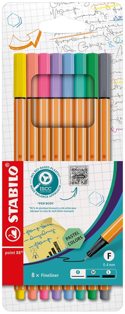 Fineliner Stabilo point 88 0,4mm pastel assorti (8)
