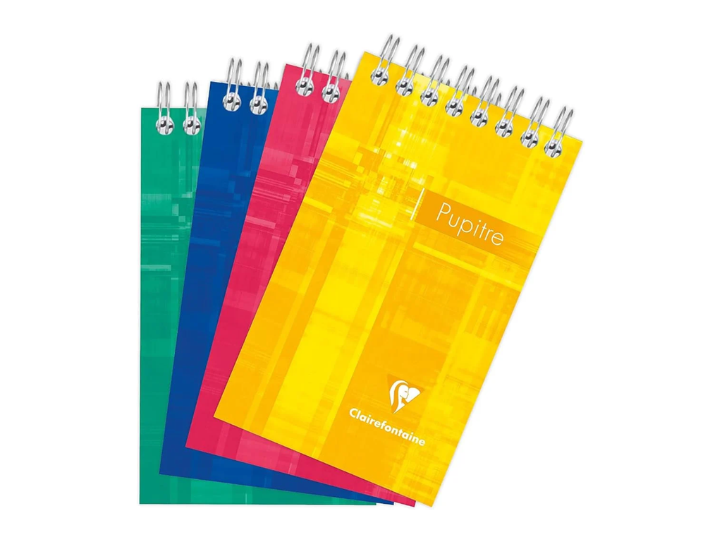 Schrijfblok Clairefontaine Pupitre karton 7,5x12cm 120blz zonder kantlijn geruit 5mm spiraal bovenaan assorti