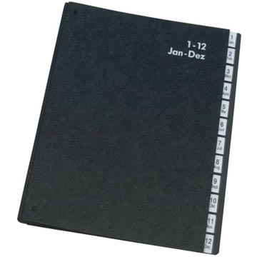 Sorteermap Q-Connect karton A4 12 delen 1-12 zwart