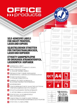 Etiketten Office Products 12 etik/bl 105x48mm wit rechte hoeken (100)