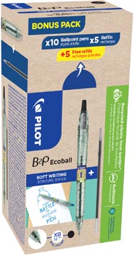 Balpen Pilot Ecoball B2P BeGreen Large 10 balpennen + 10 vullingen zwart