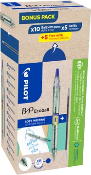 Balpen Pilot Ecoball B2P BeGreen Large 10 balpennen + 10 vullingen blauw