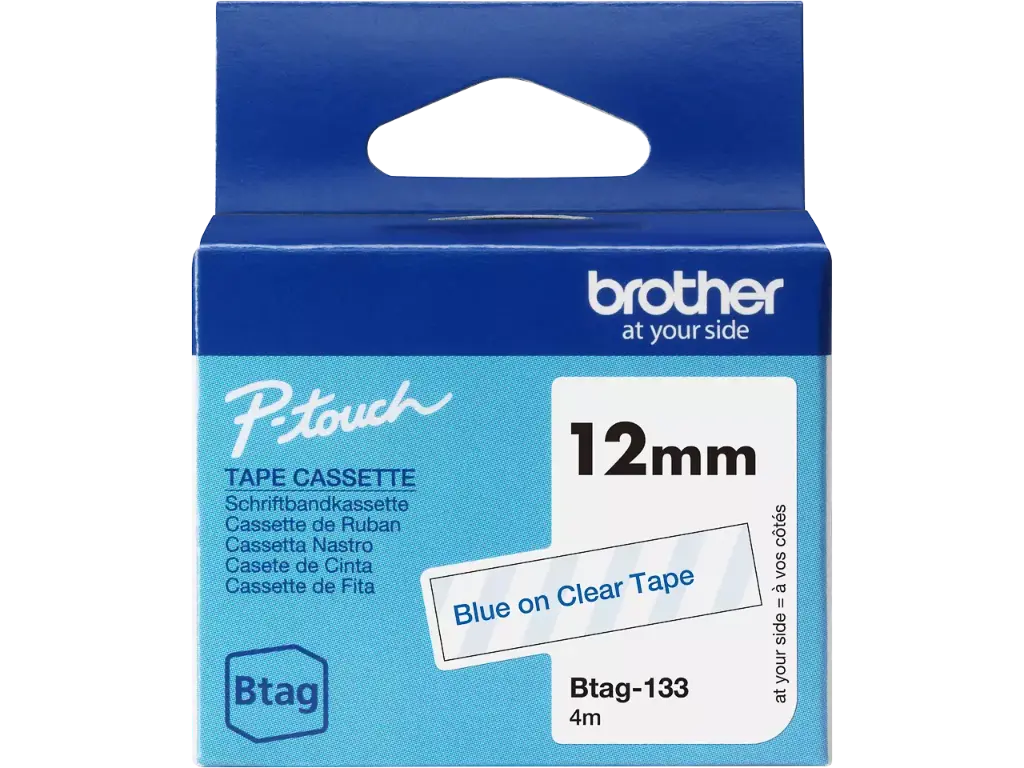 Tape Brother P-Touch BTAG-133 12mm blauw op transparant 