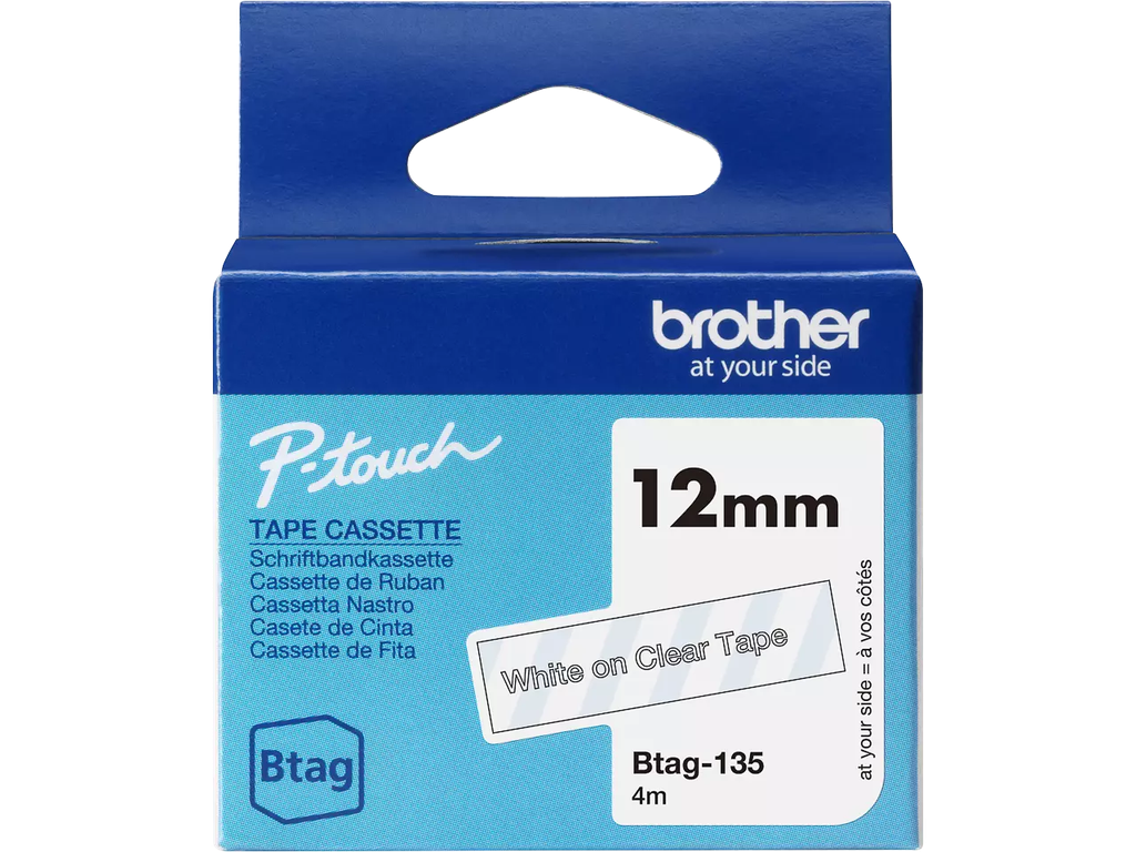 Tape Brother P-Touch BTAG-135 12mm wit op transparant  