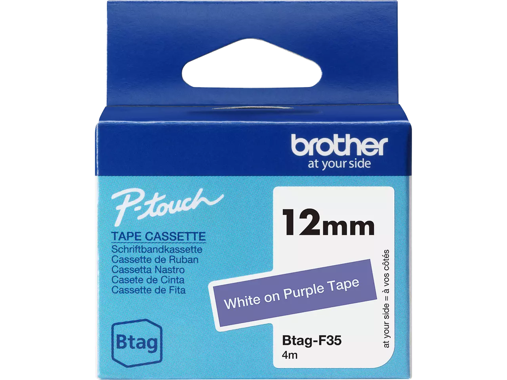 Tape Brother P-Touch BTAG-F35 12mm wit op paars 