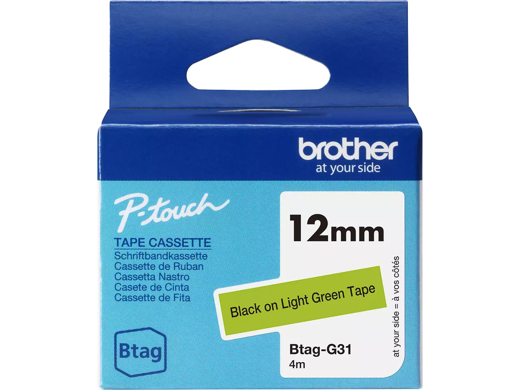 Tape Brother P-Touch BTAG-G31 12mm zwart op licht groen