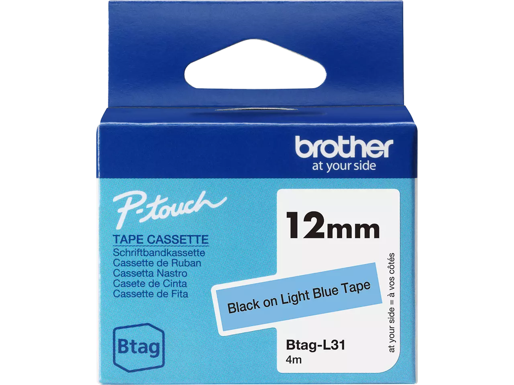 Tape Brother P-Touch BTAG-L31 12mm zwart op light blauw