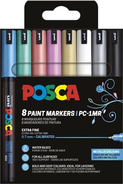 Paintmarker Uni Posca PC-1MR fijne punt 0,7mm assorti metallic kleuren (8)